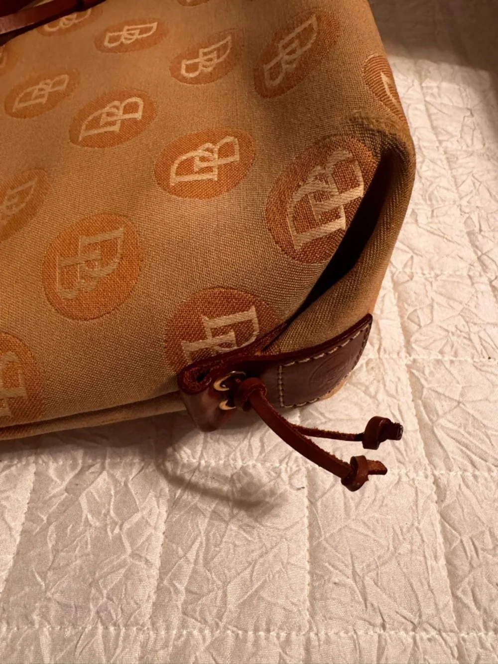 Dooney & Bourke Tan and Brown Logo Drawstring Tote with Removable Strap - Picture 9 of 11